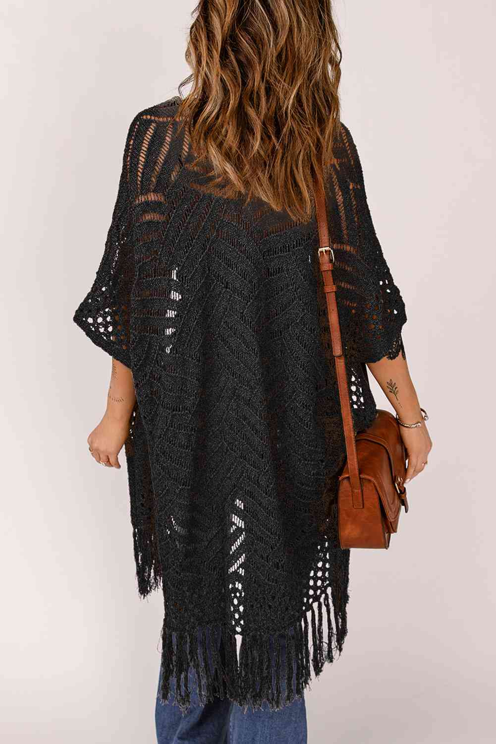 Fringe Hem Slit Open Front Cardigan - TRENDMELO