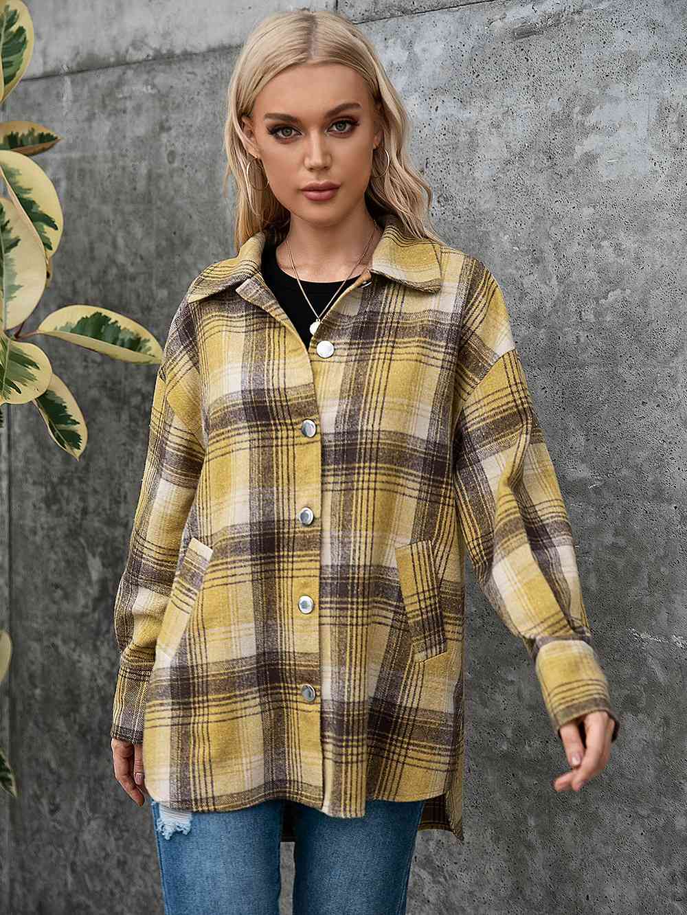 Plaid Collared Neck Long Sleeve Shirt - TRENDMELO