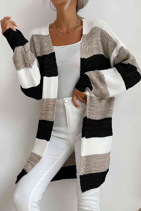 Striped Long Sleeve Duster Cardigan - TRENDMELO