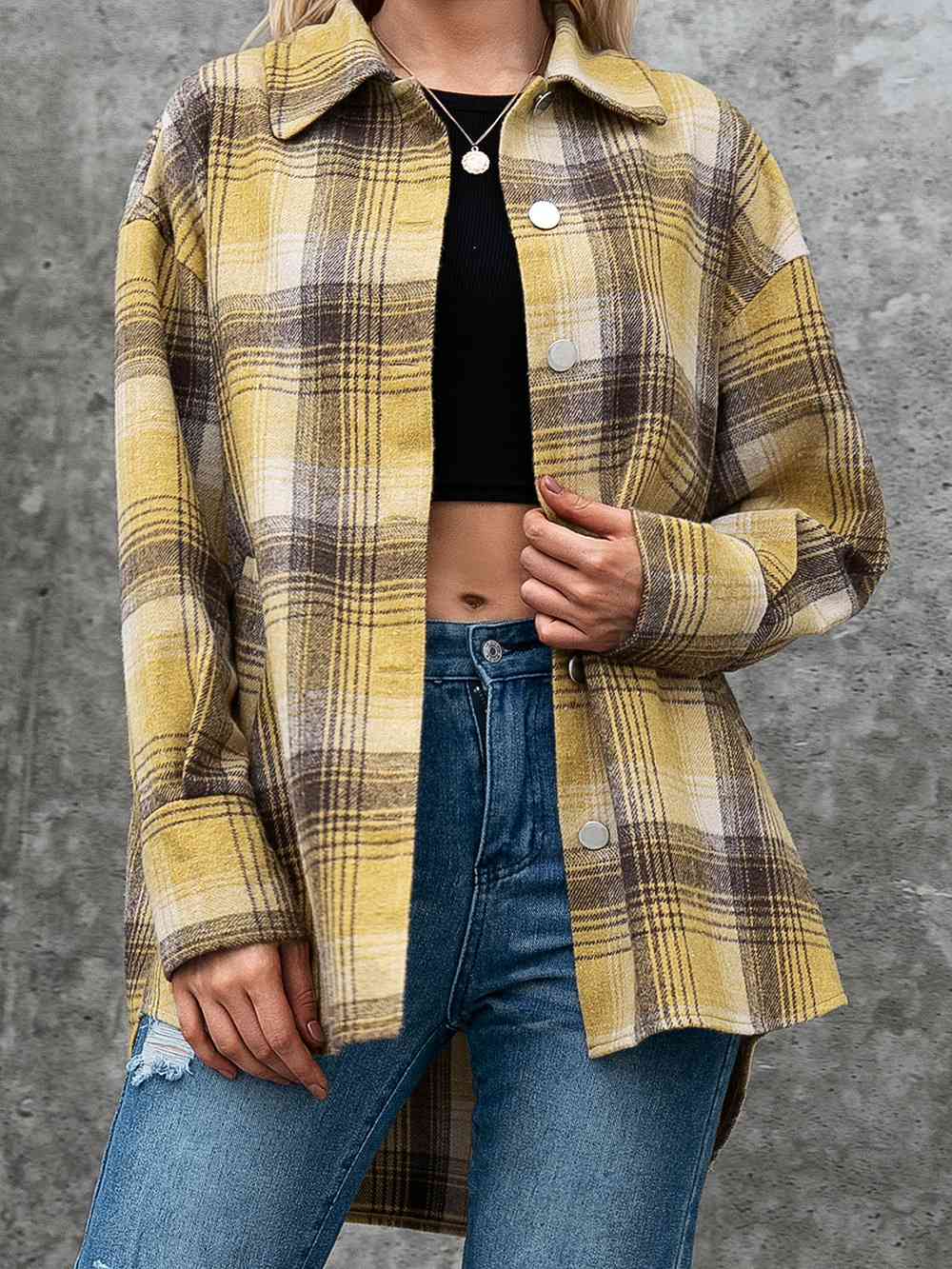 Plaid Collared Neck Long Sleeve Shirt - TRENDMELO