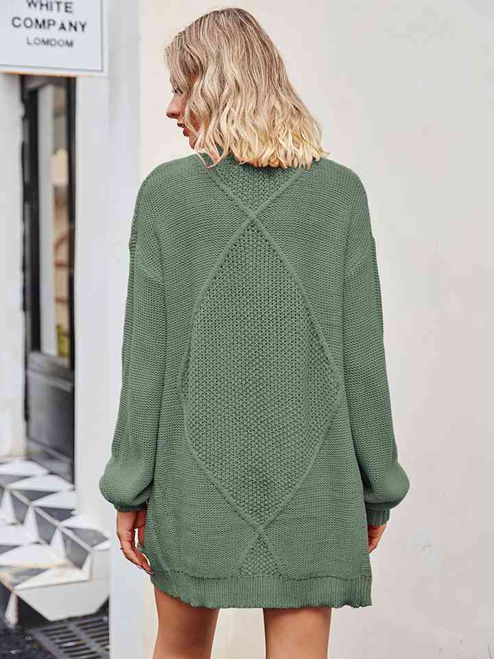 Cable-Knit Long Sleeve Cardigan - TRENDMELO