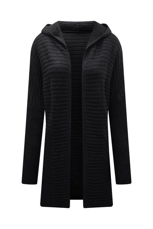 Open Front Longline Hooded Cardigan - TRENDMELO