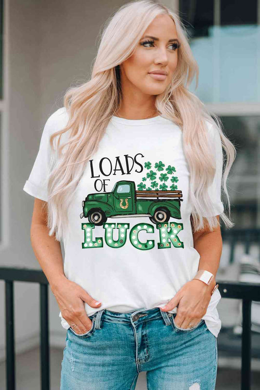 LOADS OF LUCK Graphic Round Neck Tee - TRENDMELO