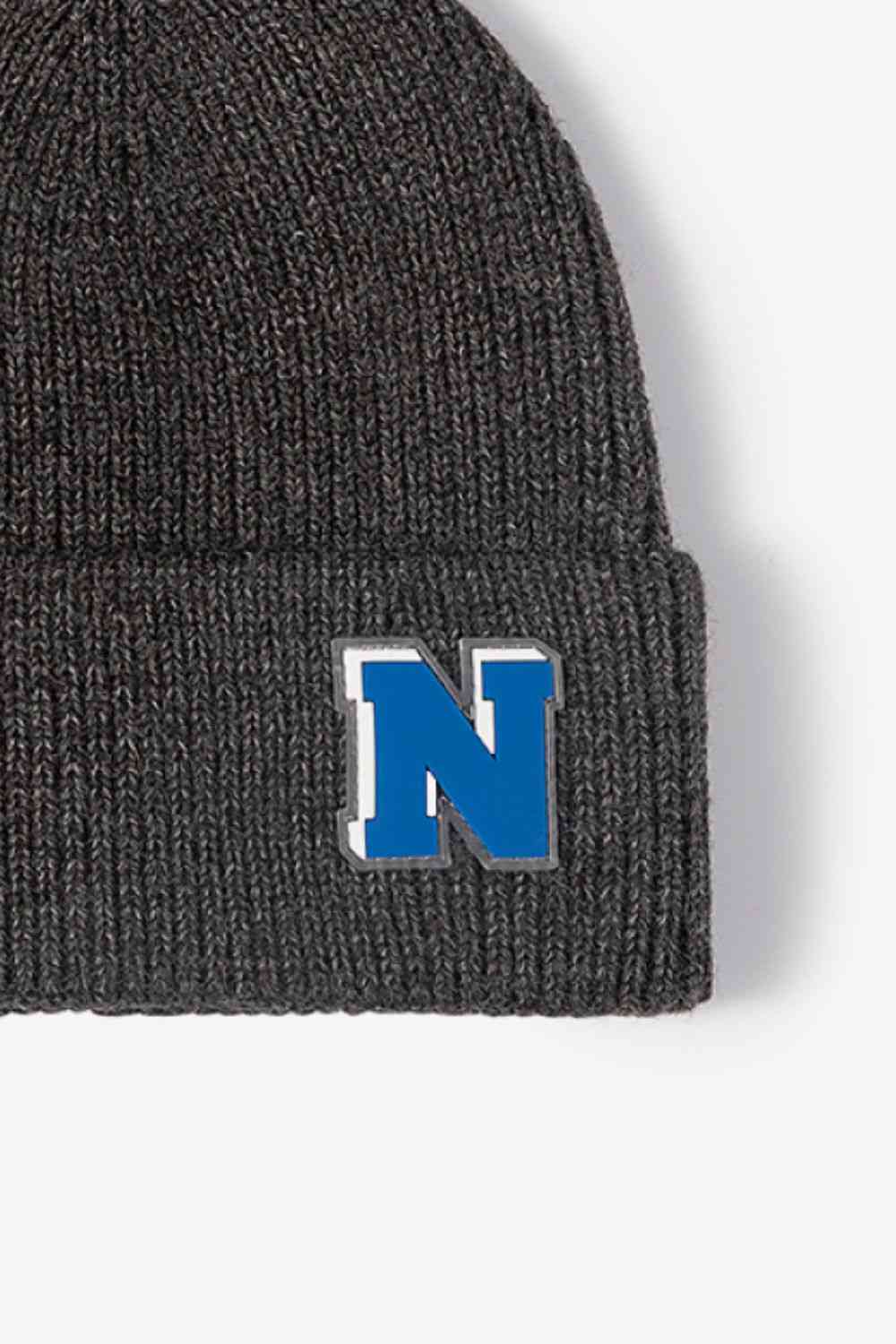 Letter N Patch Cuffed Knit Beanie - TRENDMELO