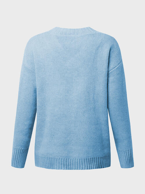 V-Neck Long Sleeve Knit Top - TRENDMELO