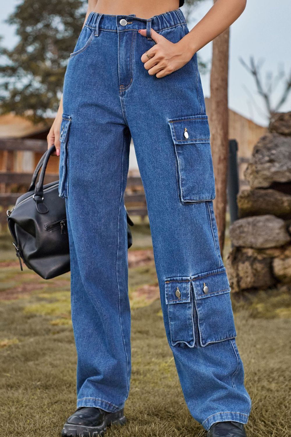 Loose Fit Long Jeans with Pockets - TRENDMELO