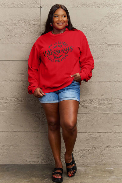 Simply Love Full Size MY GREATEST BLESSINGS CALL ME MOM Round Neck Sweatshirt - TRENDMELO