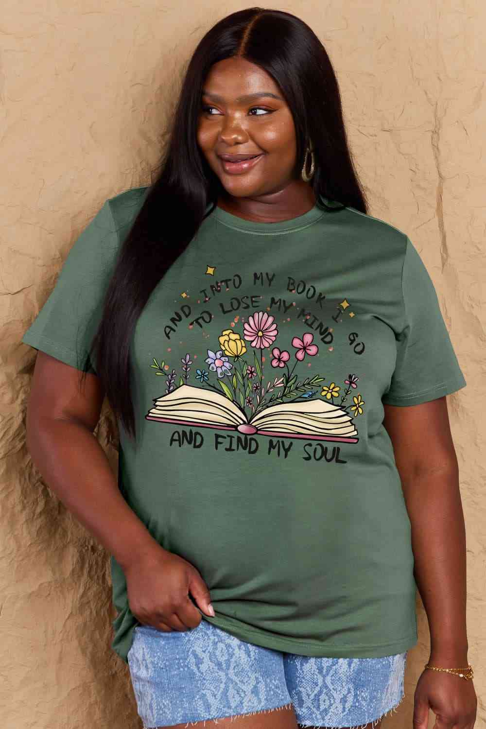 Simply Love Full Size Book & Flower Graphic Cotton Tee - TRENDMELO