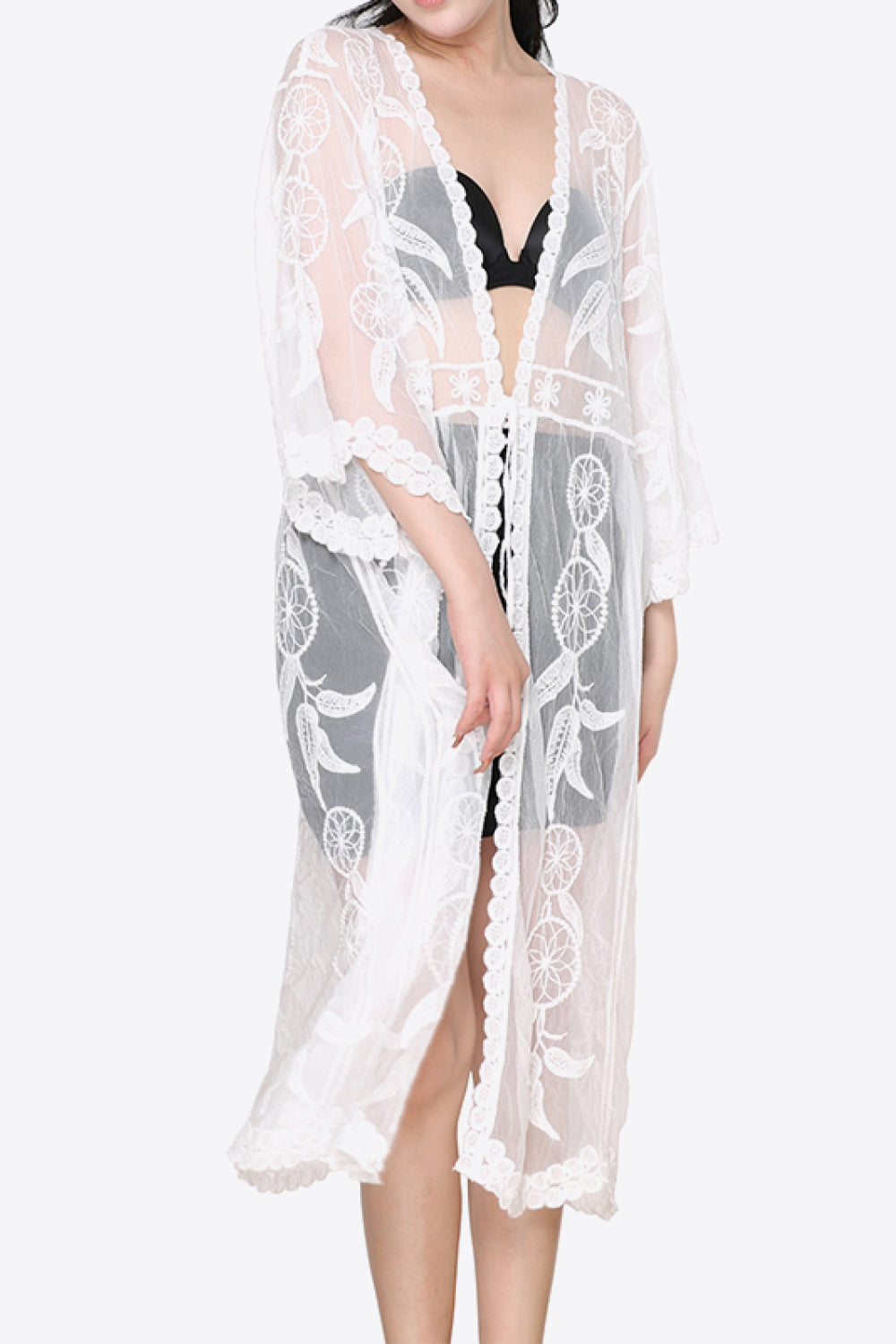 Tied Sheer Cover Up Cardigan - TRENDMELO