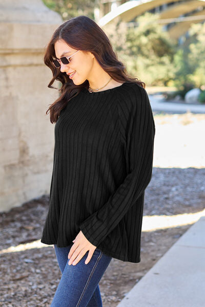 Basic Bae Full Size Ribbed Round Neck Long Sleeve Knit Top - TRENDMELO