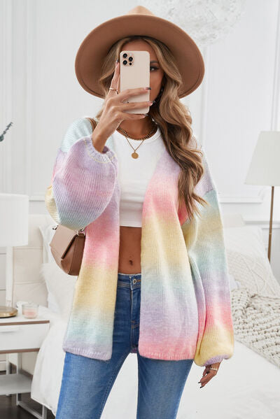 Contrast Balloon Sleeve Dropped Shoulder Cardigan - TRENDMELO