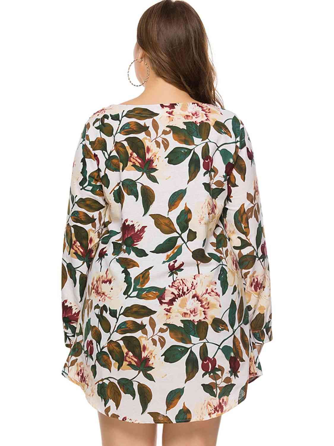 Full Size Floral Long Sleeve Mini Dress - TRENDMELO