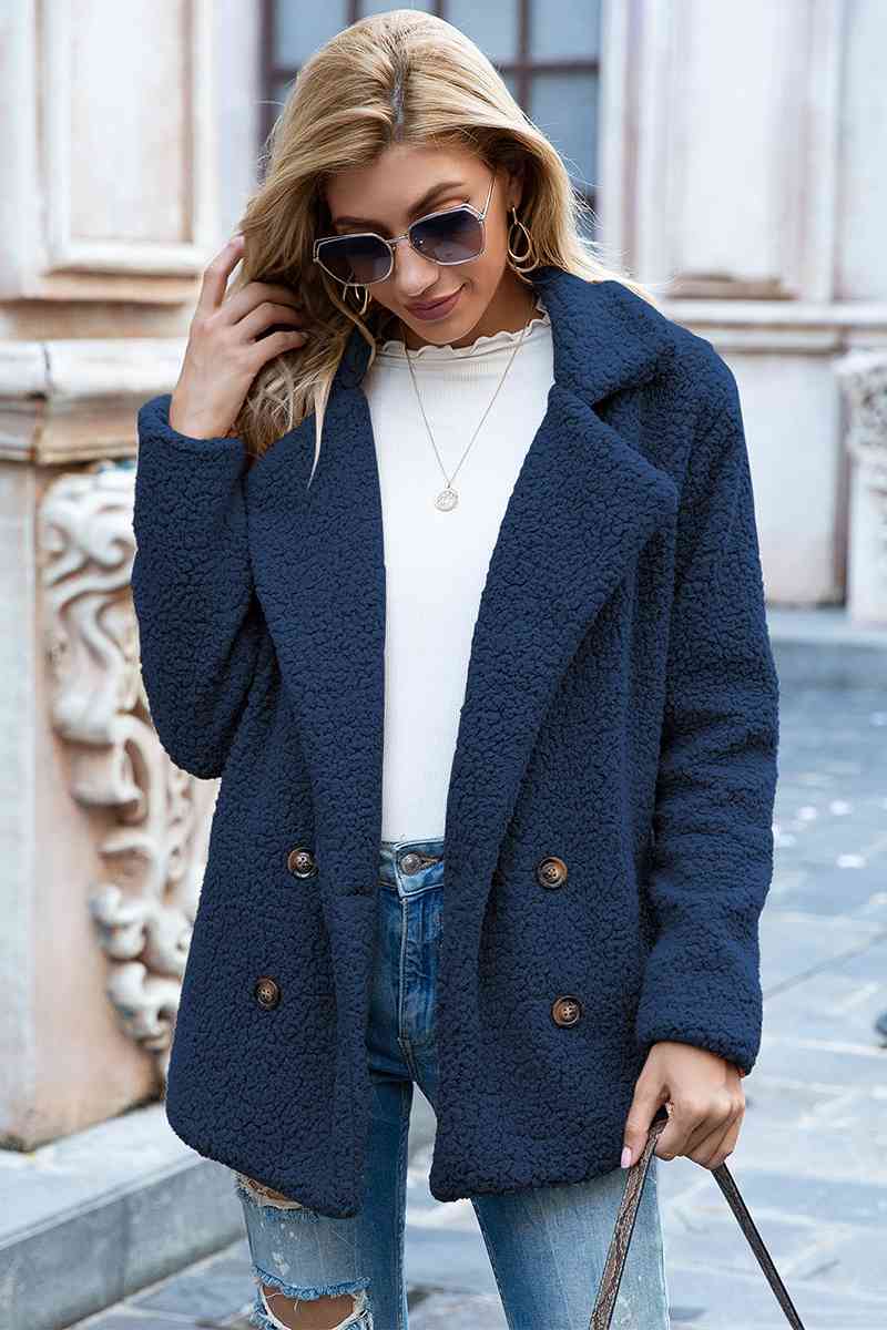 Full Size Lapel Collar Sherpa Coat - TRENDMELO