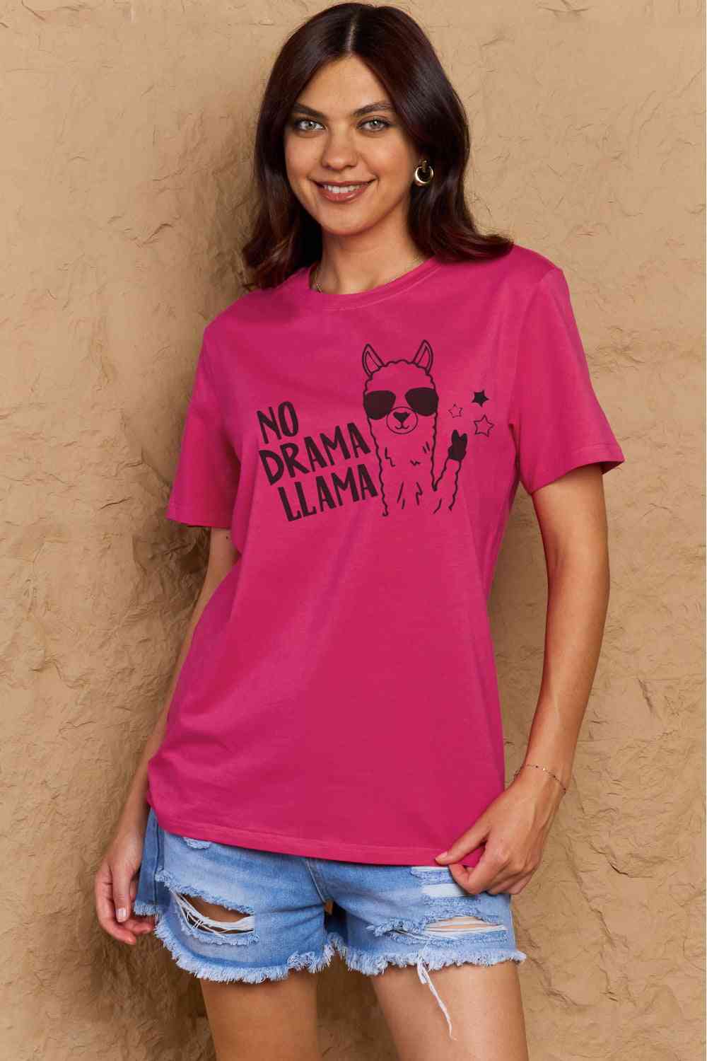 Simply Love Full Size NO DRAMA LLAMA Graphic Cotton Tee - TRENDMELO