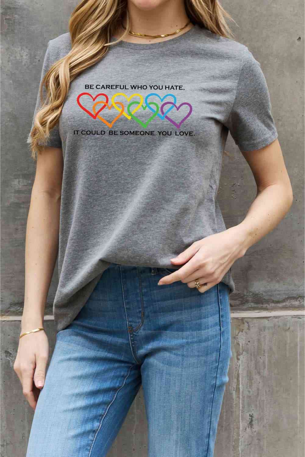 Simply Love Full Size Heart Slogan Graphic Cotton Tee - TRENDMELO