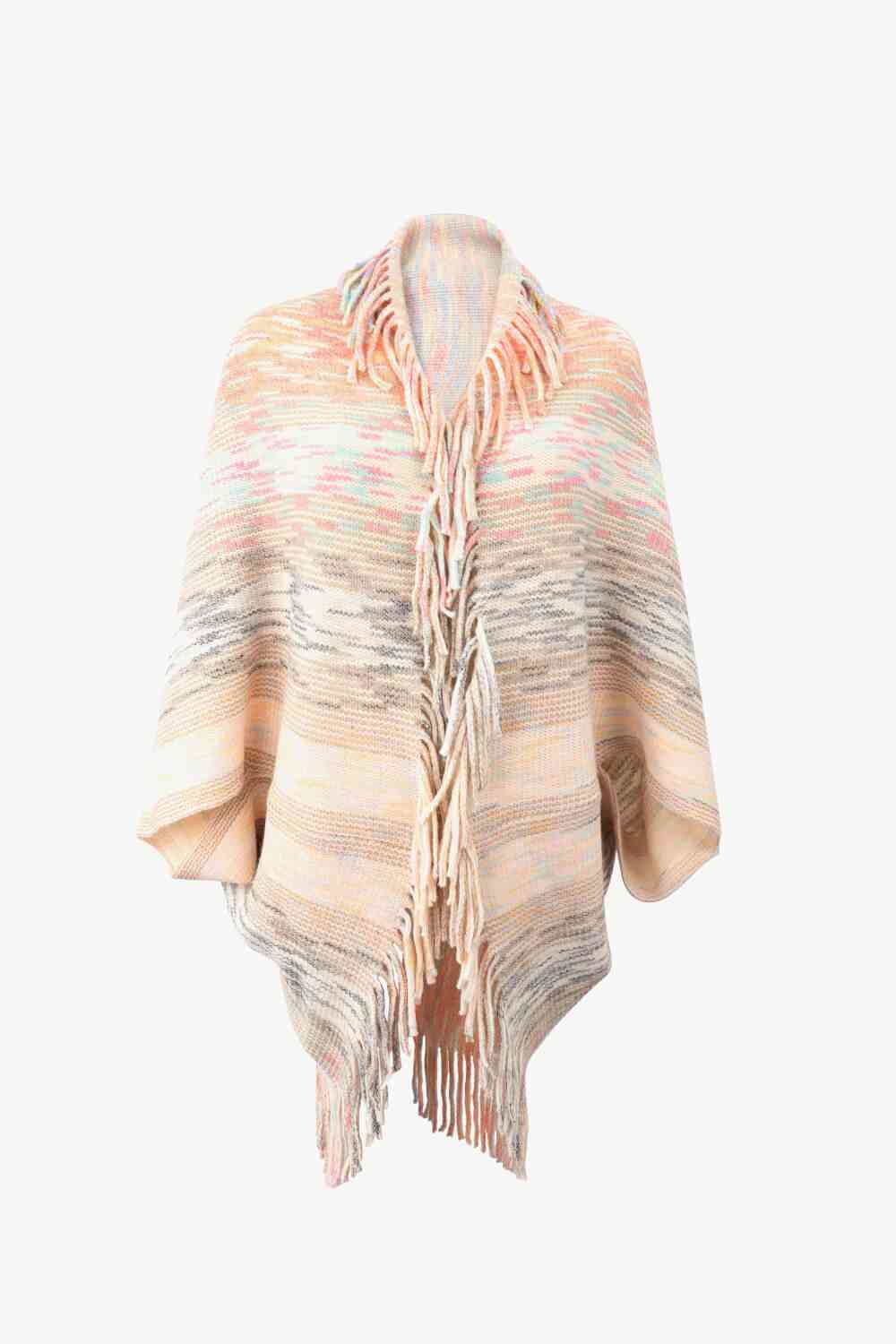 Multicolored Fringe Trim Poncho - TRENDMELO