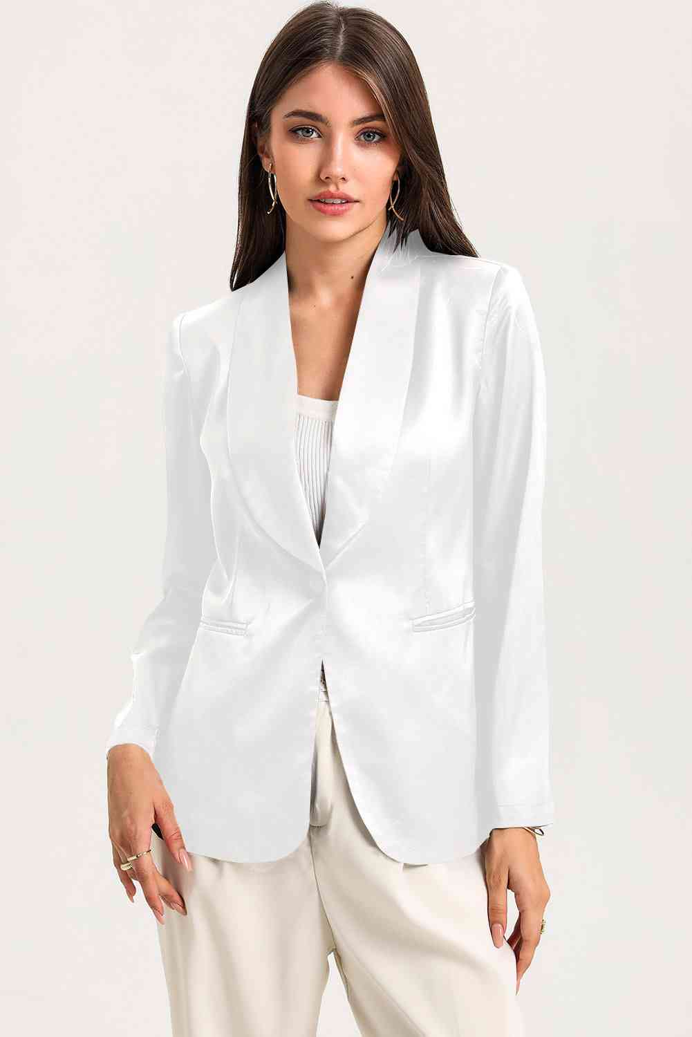 Long Sleeve Shawl Collar Blazer - TRENDMELO