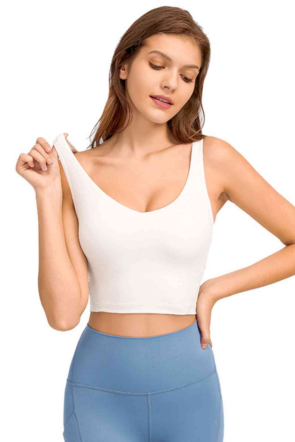 Deep V-Neck Crop Sports Bra - TRENDMELO