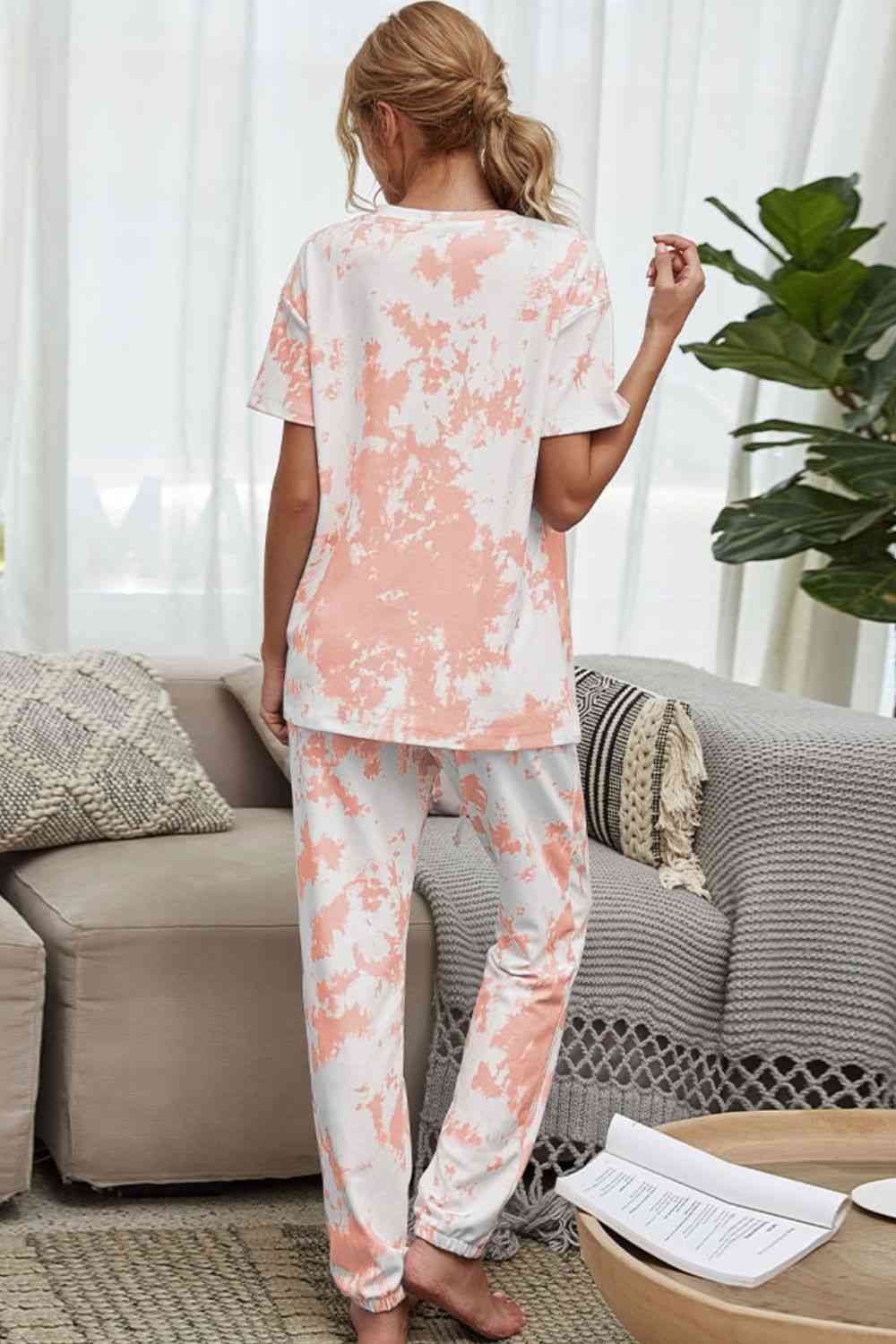 Tie-Dye Tee and Drawstring Waist Joggers Lounge Set - TRENDMELO