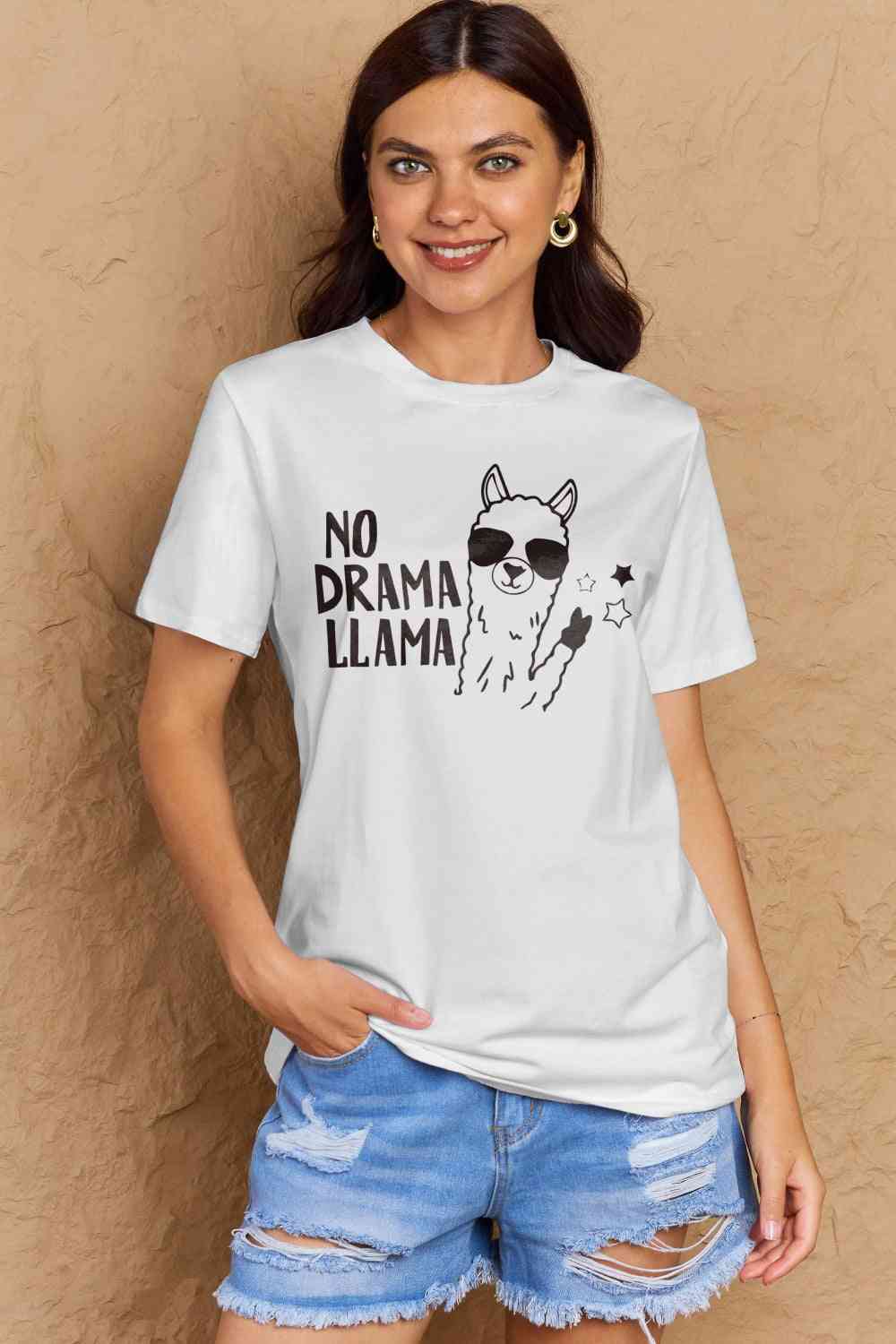 Simply Love Full Size NO DRAMA LLAMA Graphic Cotton Tee - TRENDMELO