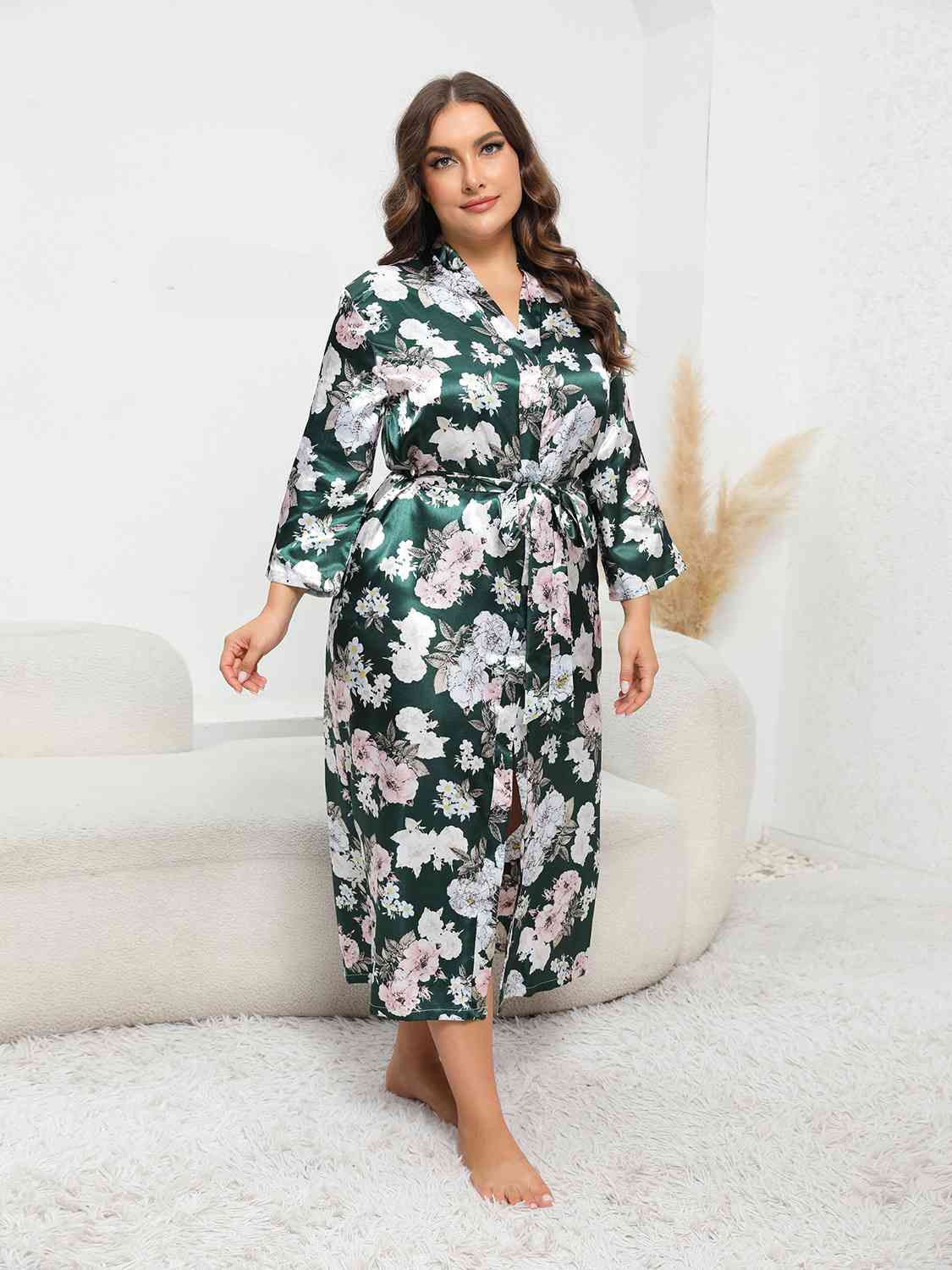 Plus Size Tie Waist Robe - TRENDMELO