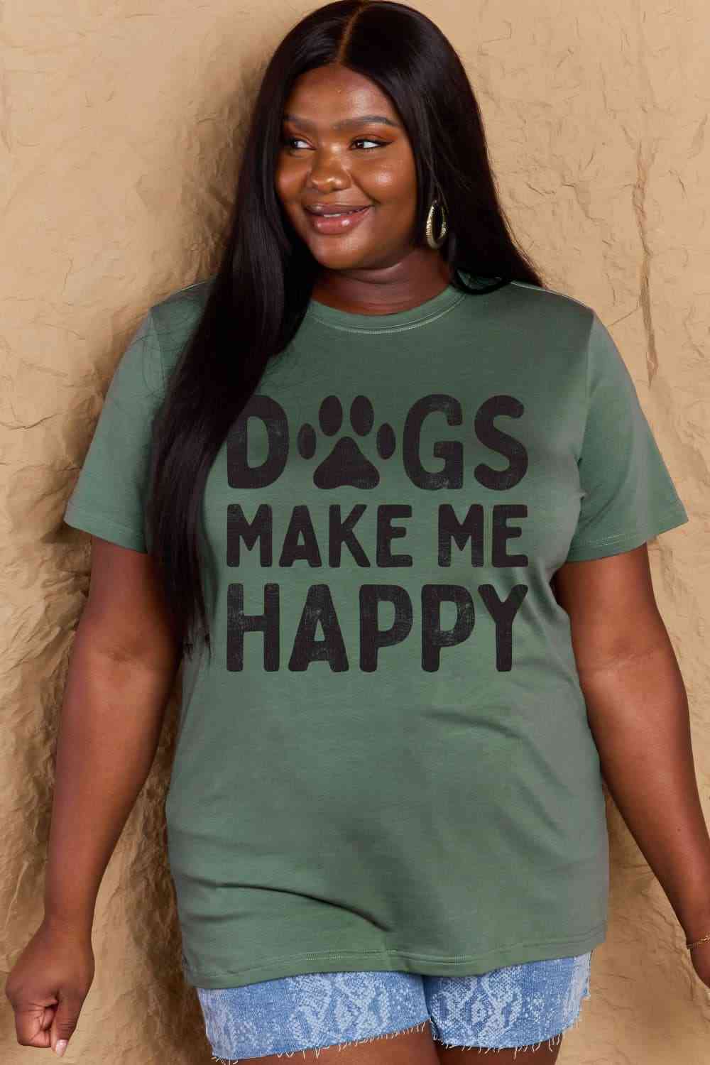 Simply Love Full Size DOGS MAKE ME HAPPY Graphic Cotton T-Shirt - TRENDMELO