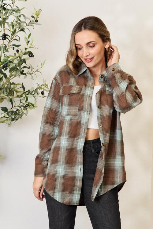 Double Take Plaid Dropped Shoulder Shirt - TRENDMELO