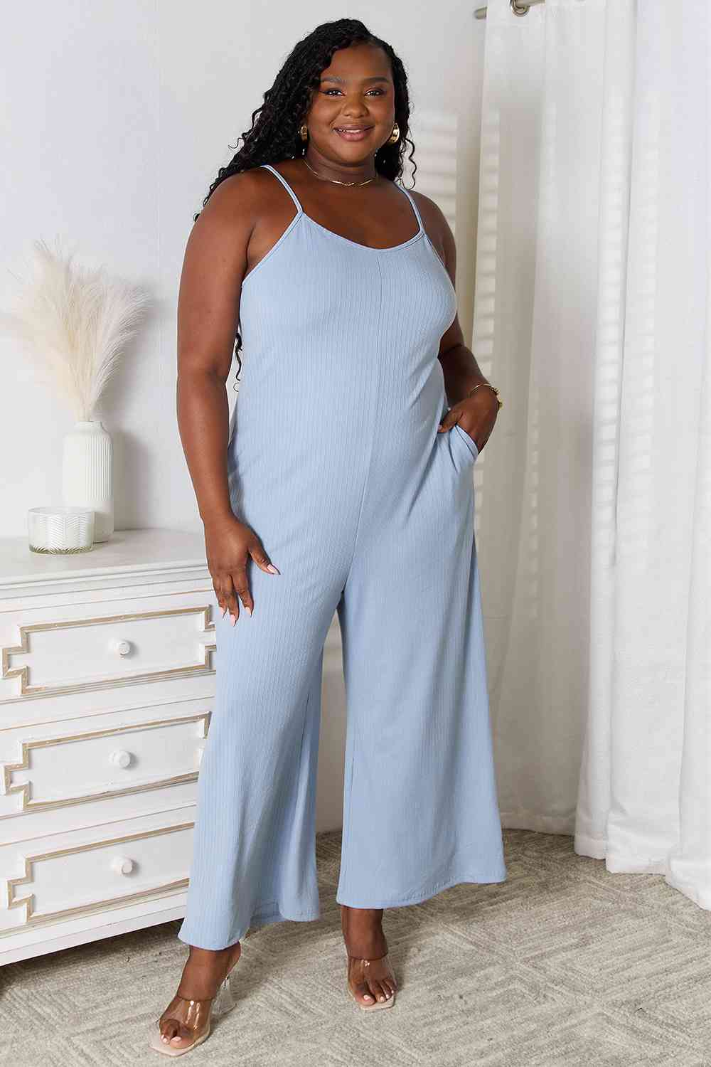 Basic Bae Full Size Spaghetti Strap V-Neck Jumpsuit - TRENDMELO