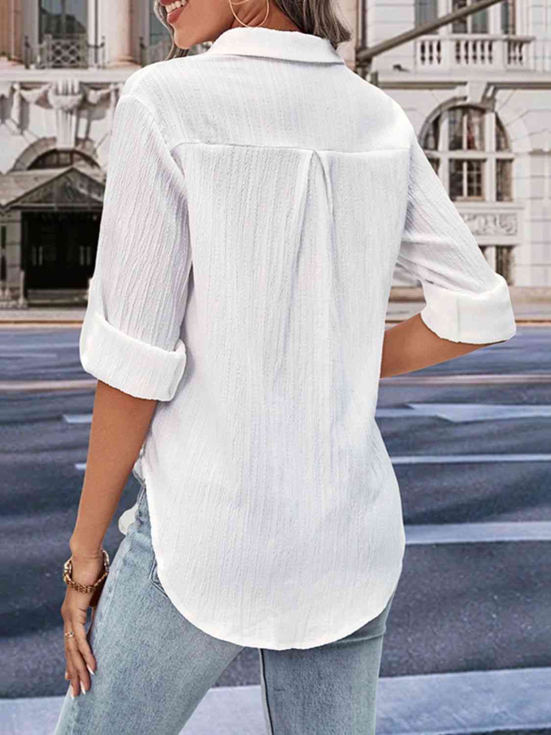 Collared Neck Half Sleeve Twisted Shirt - TRENDMELO