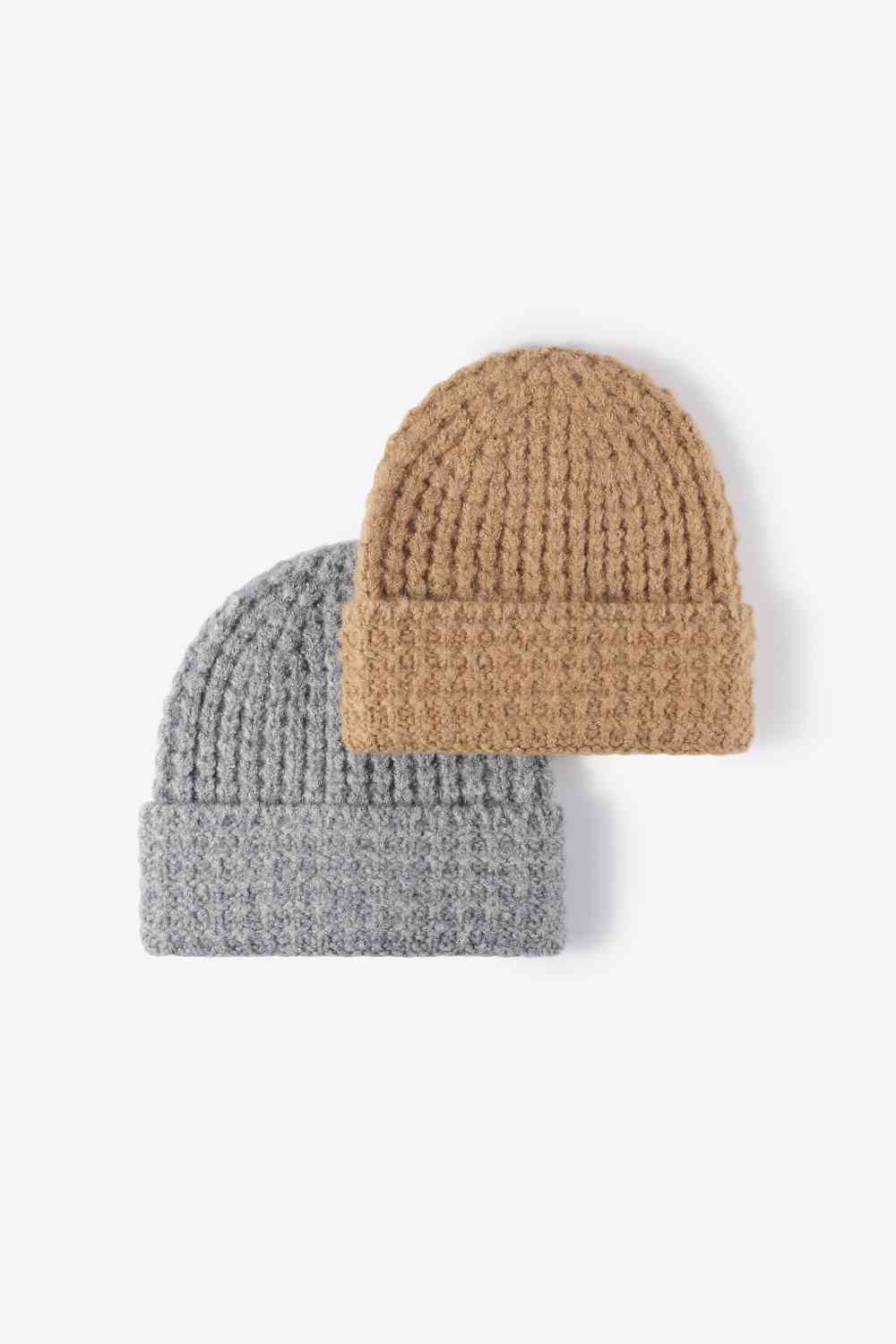 Waffle-Knit Cuff Beanie - TRENDMELO