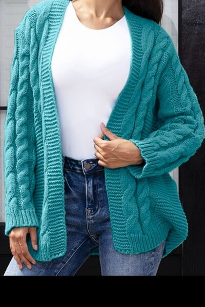 Open Front Cable-Knit Cardigan - TRENDMELO