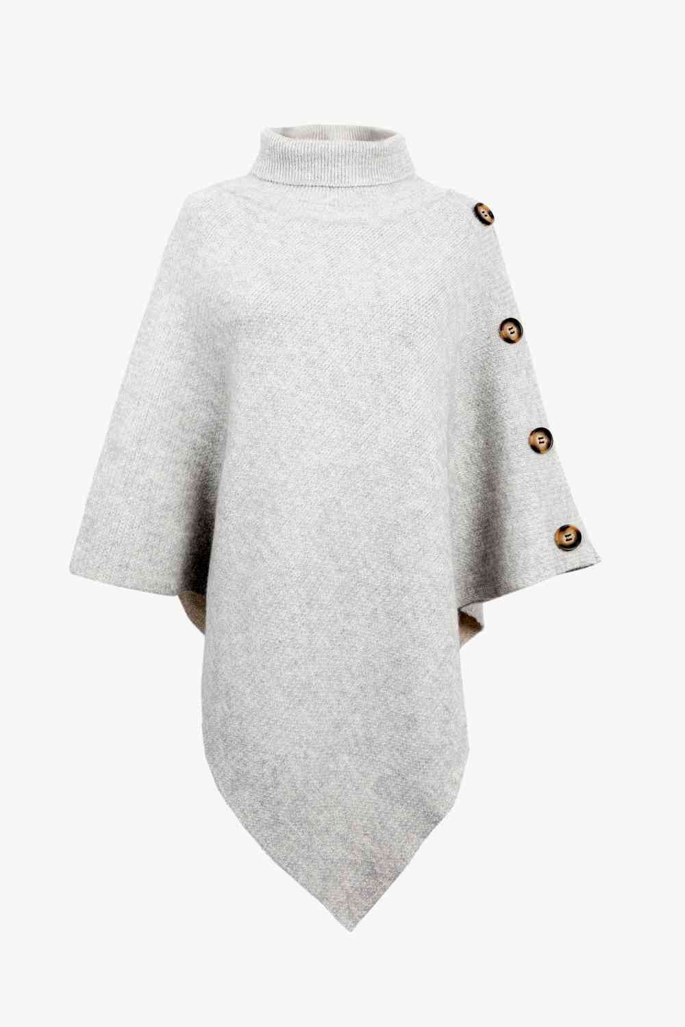 Turtleneck Buttoned Poncho - TRENDMELO