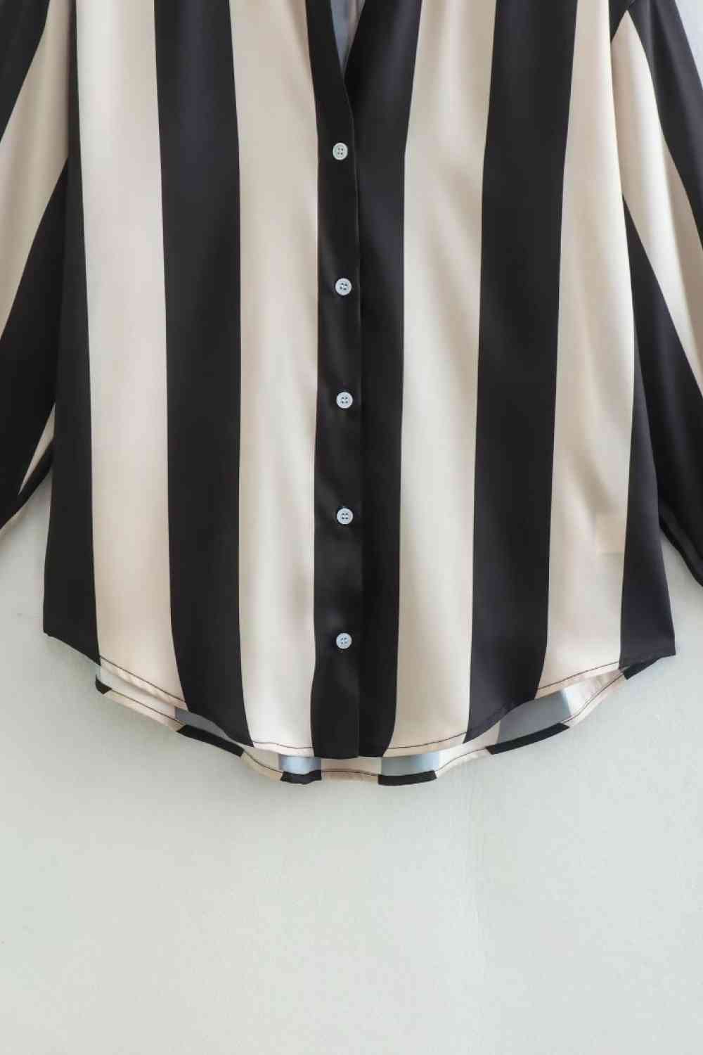 Striped Dropped Shoulder Shirt - TRENDMELO