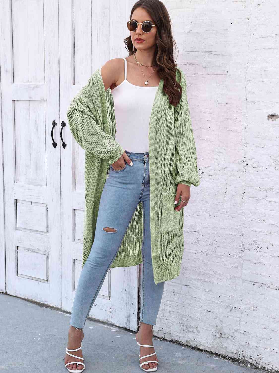 Open Front Longline Cardigan with Pockets - TRENDMELO