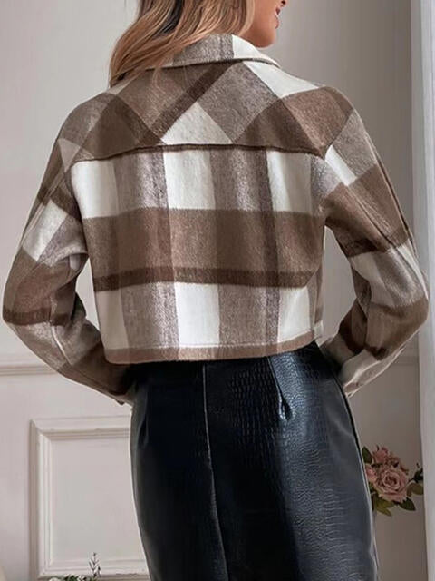 Plaid Collared Neck Button Down Jacket - TRENDMELO