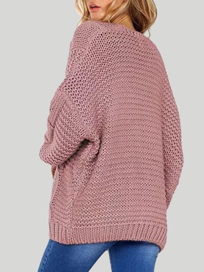 Open Front Cable-Knit Cardigan - TRENDMELO