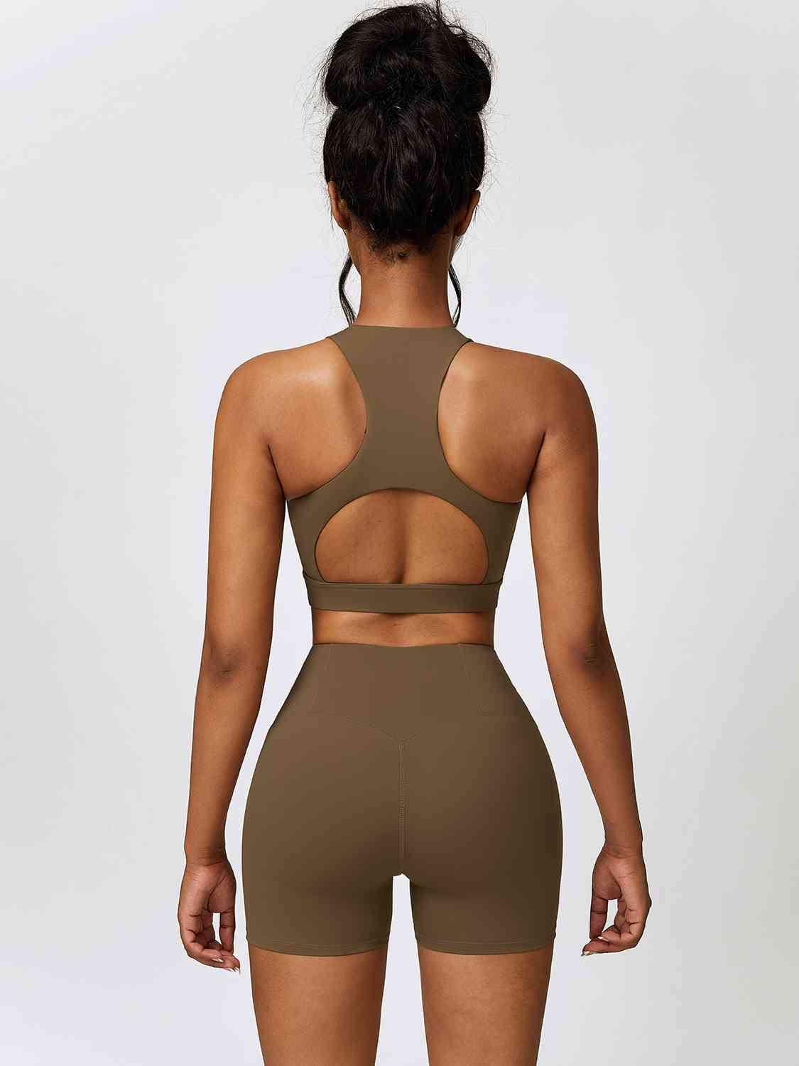 Cutout Cropped Sport Tank and Shorts Set - TRENDMELO