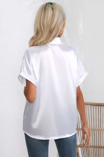 Collared Neck Short Sleeve Shirt - TRENDMELO