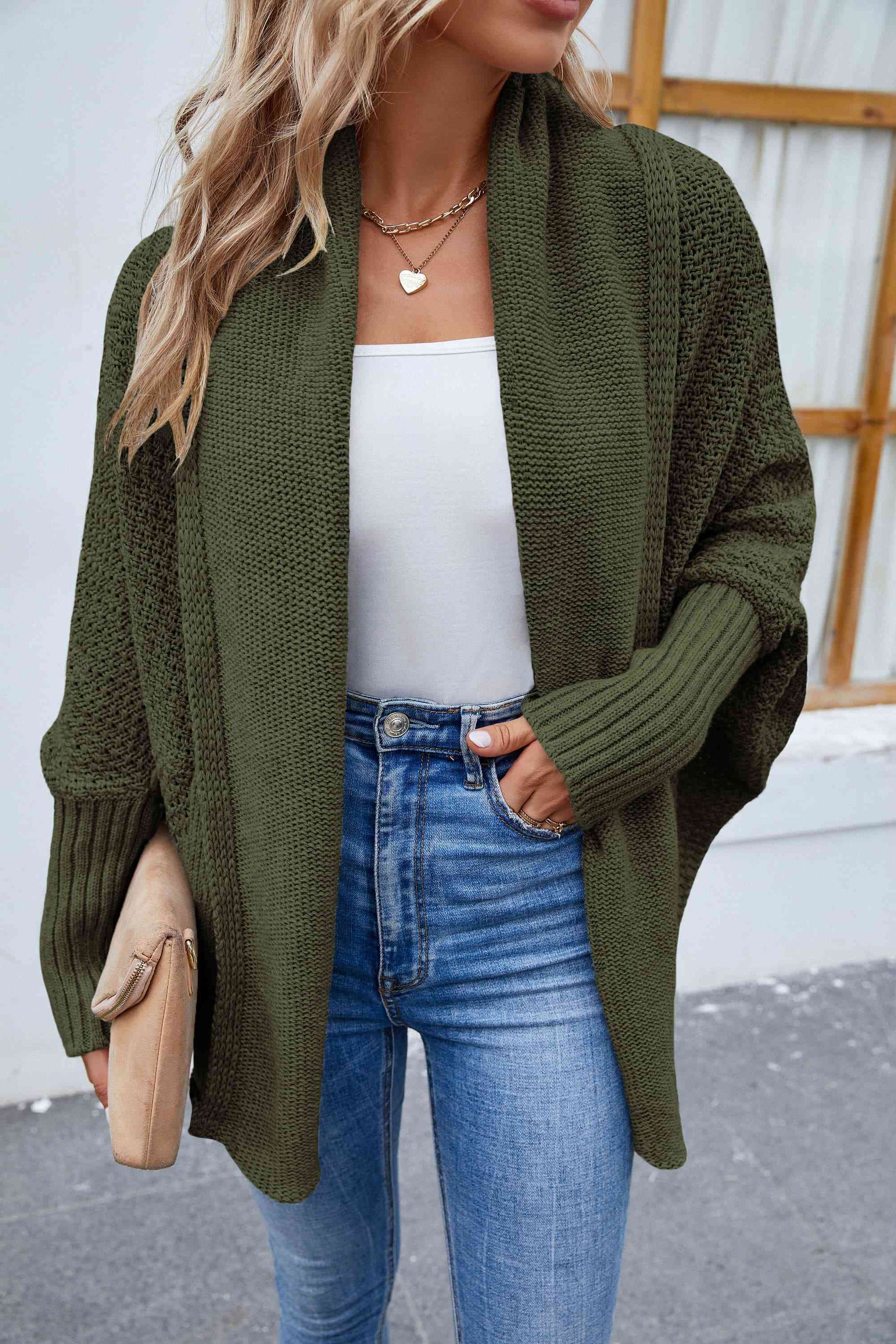 Open Front Long Sleeve Cardigan - TRENDMELO