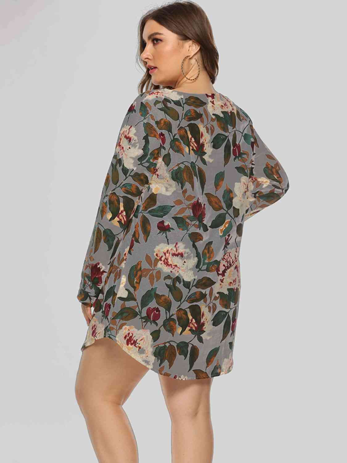 Full Size Floral Long Sleeve Mini Dress - TRENDMELO