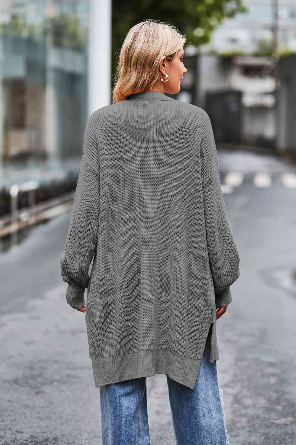 Open Front Dropped Shoulder Longline Cardigan - TRENDMELO