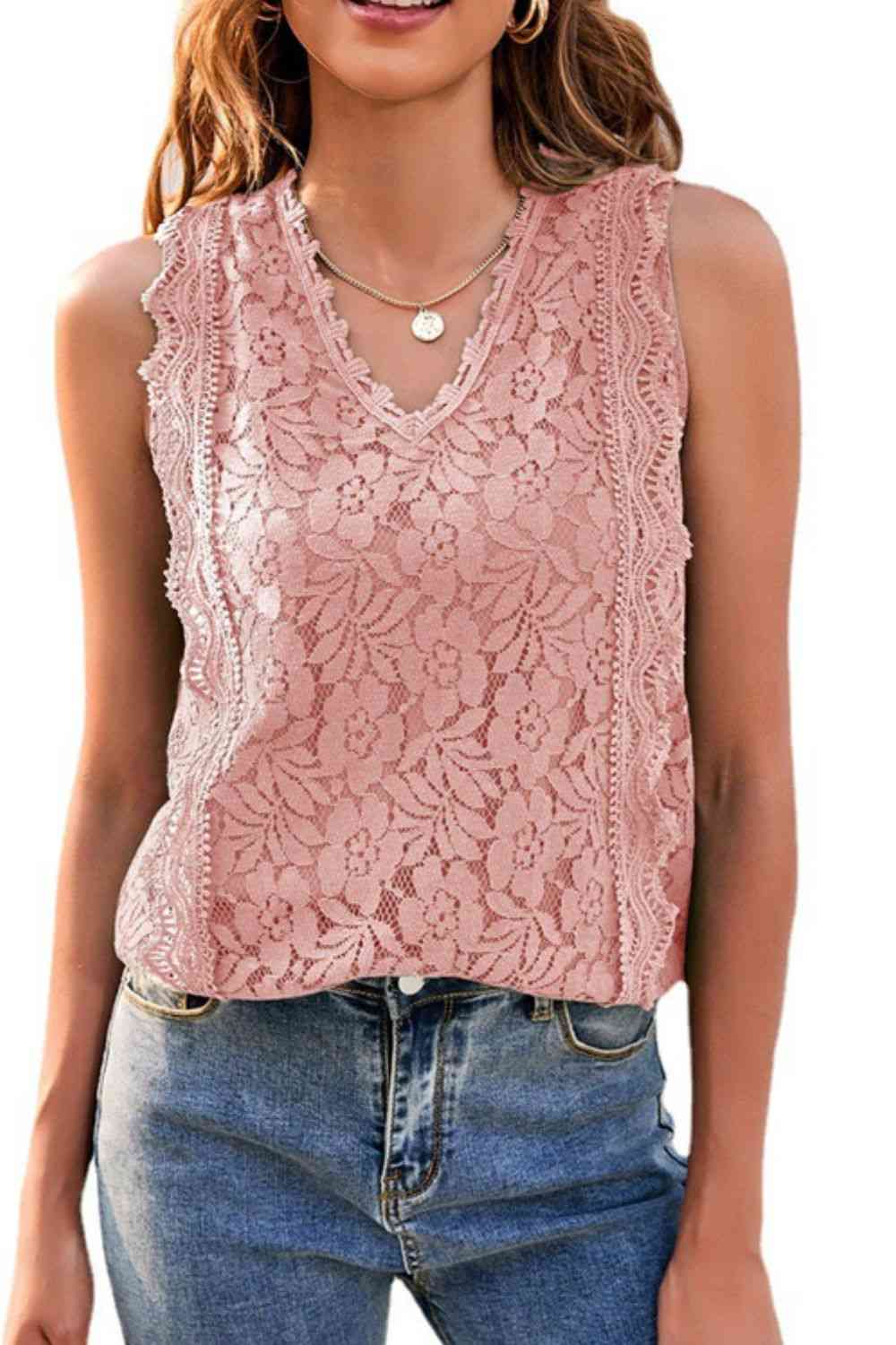 Lace V-Neck Tank - TRENDMELO