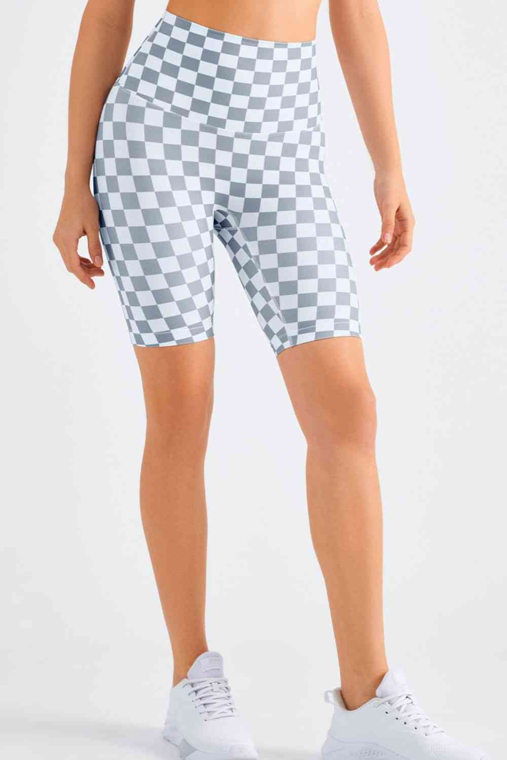 Checkered Wide Waistband Biker Shorts - TRENDMELO