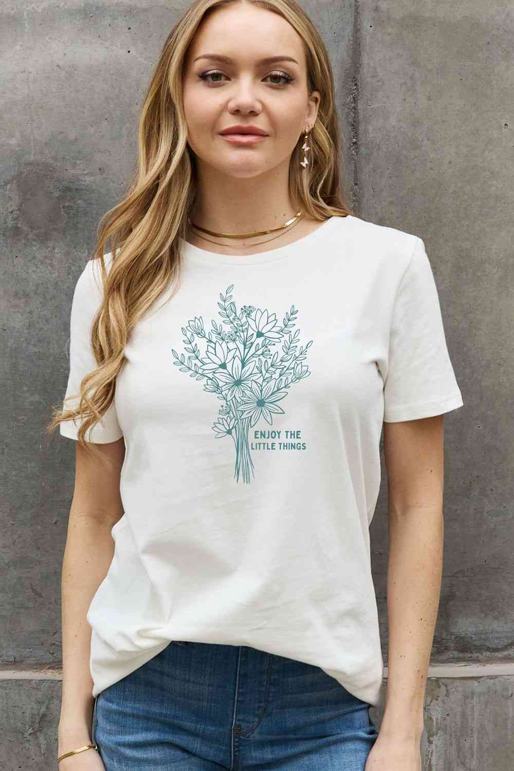 Simply Love Full Size ENJOY THE LITTLE THINGS Graphic Cotton Tee - TRENDMELO
