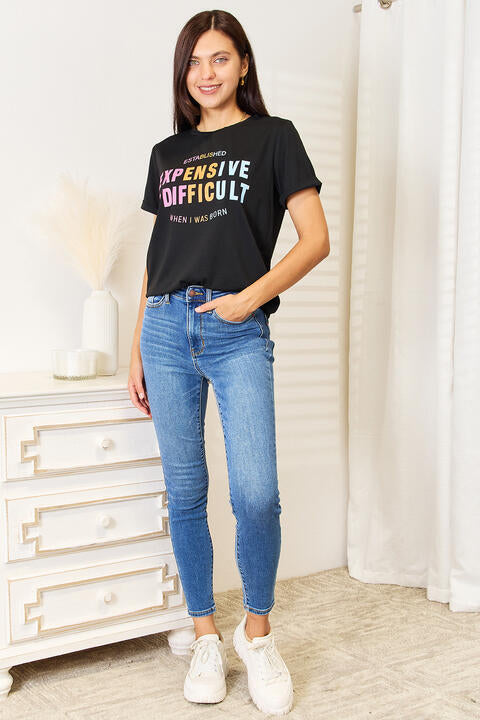 Simply Love Slogan Graphic Cuffed Sleeve T-Shirt - TRENDMELO