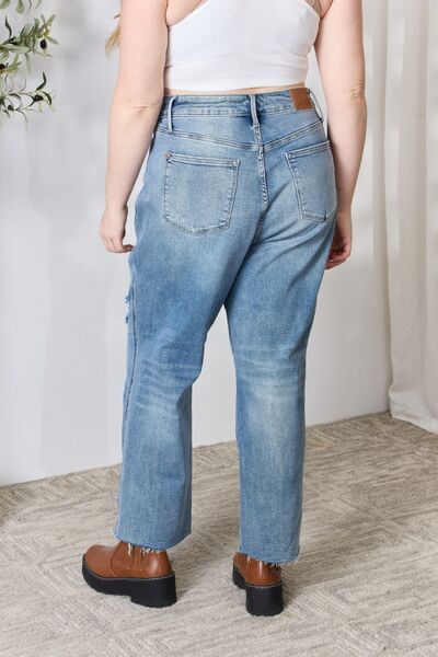 Judy Blue Full Size Distressed Raw Hem Straight Jeans - TRENDMELO