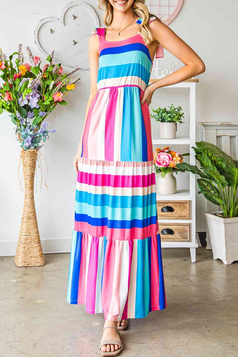 Striped Sleeveless Maxi Dress - TRENDMELO