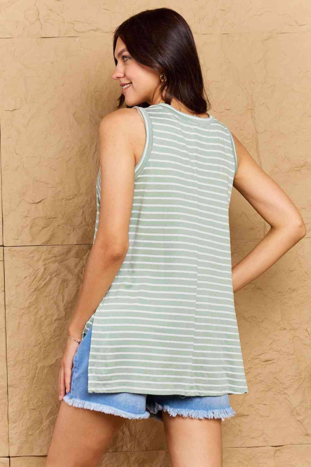 Doublju Full Size Striped Sleeveless V-Neck Top - TRENDMELO