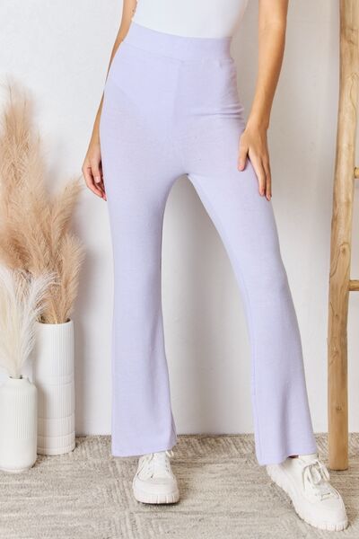 RISEN Full Size High Waist Ultra Soft Knit Flare Pants - TRENDMELO