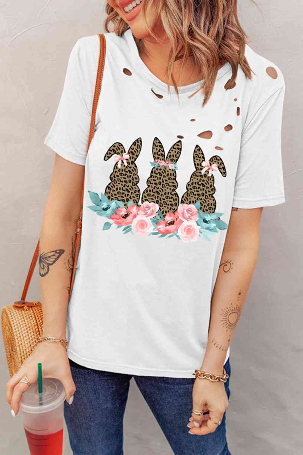 Easter Bunny Graphic Distressed Tee Shirt - TRENDMELO
